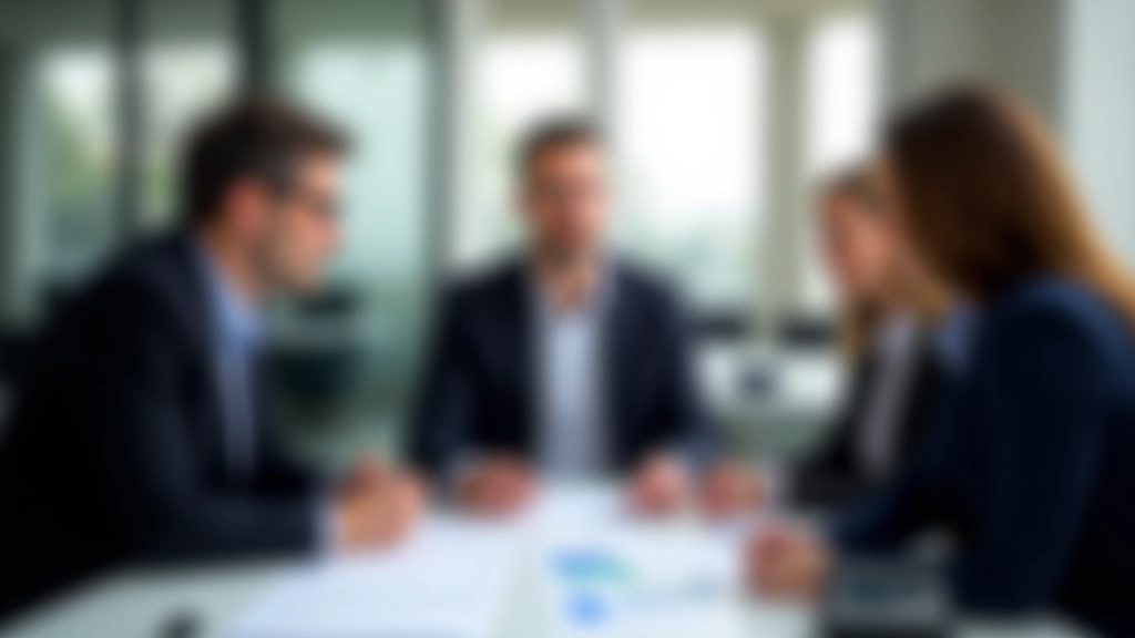 Vue d'une salle de réunion moderne avec des professionnels discutant autour d'une table avec graphiques et données économiques