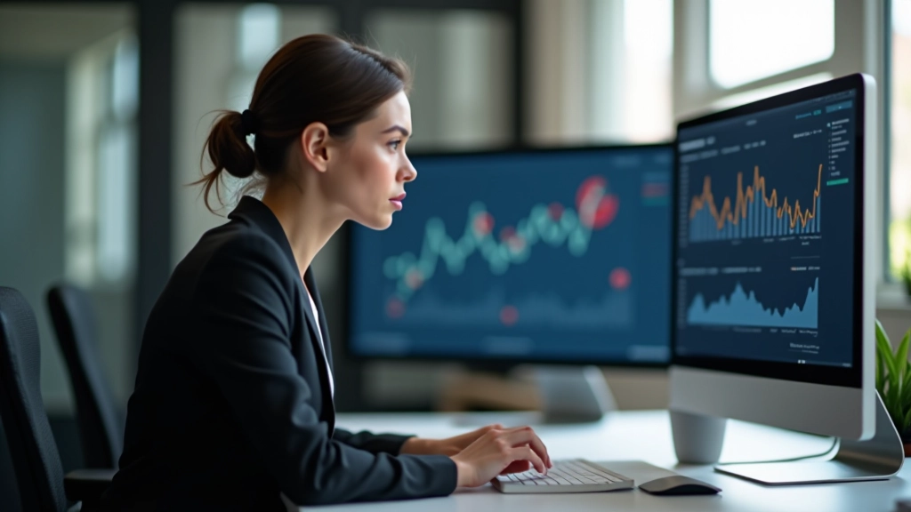 Professionnelle analysant les données de conjoncture économique sur son ordinateur