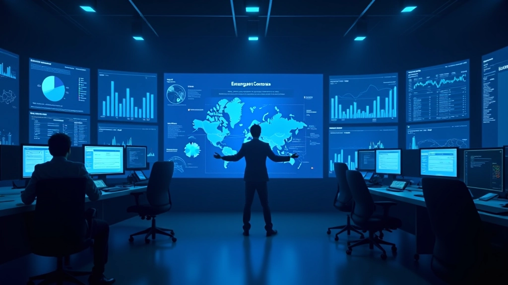 Centre de données économiques avec écrans affichant les indicateurs de conjoncture et graphiques d'analyse économique